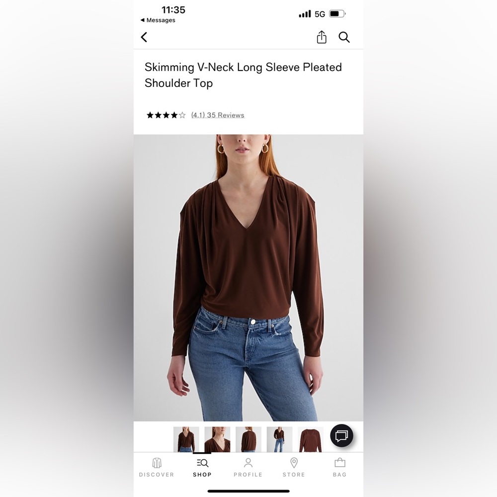 Express pleated shoulder long sleeved top, brown, size L NWT! - Picture 4 of 5